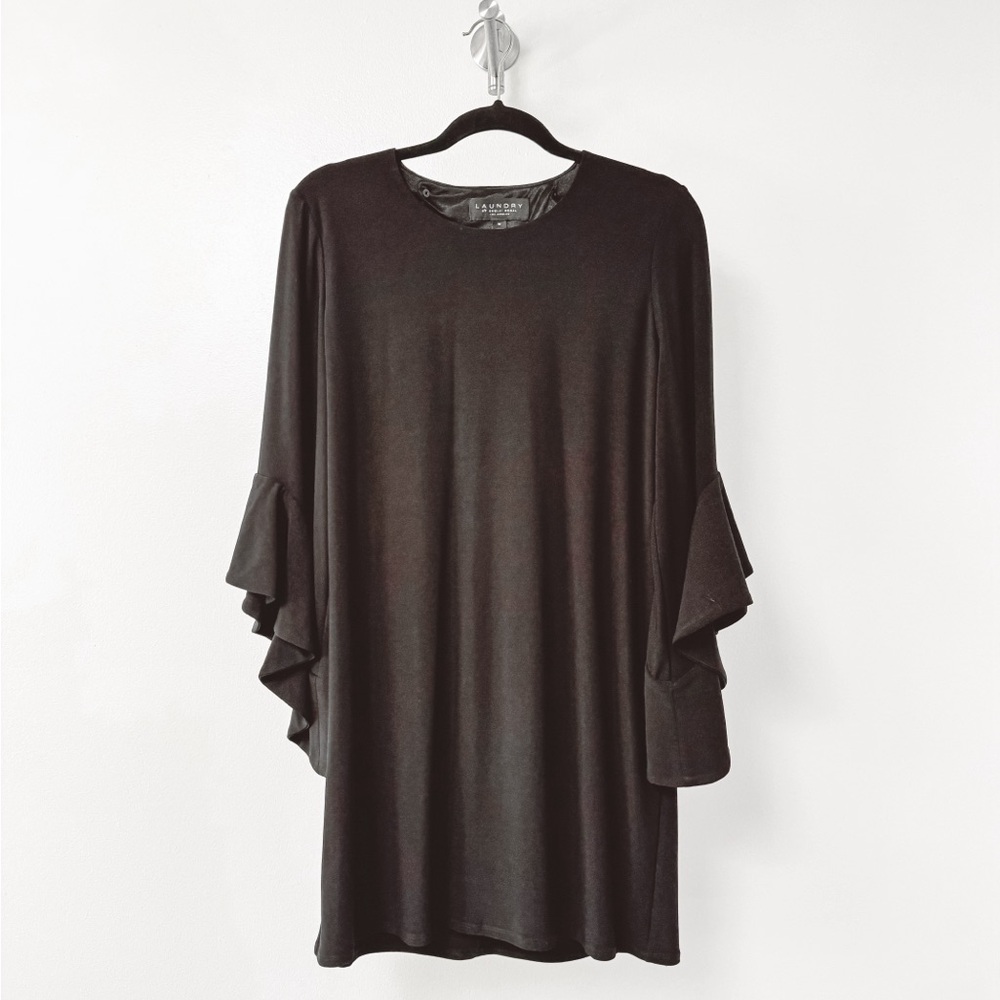 Laundry Shelli Segal Dramatic Sleeve Fall Peekaboo Back Midi Dress Black